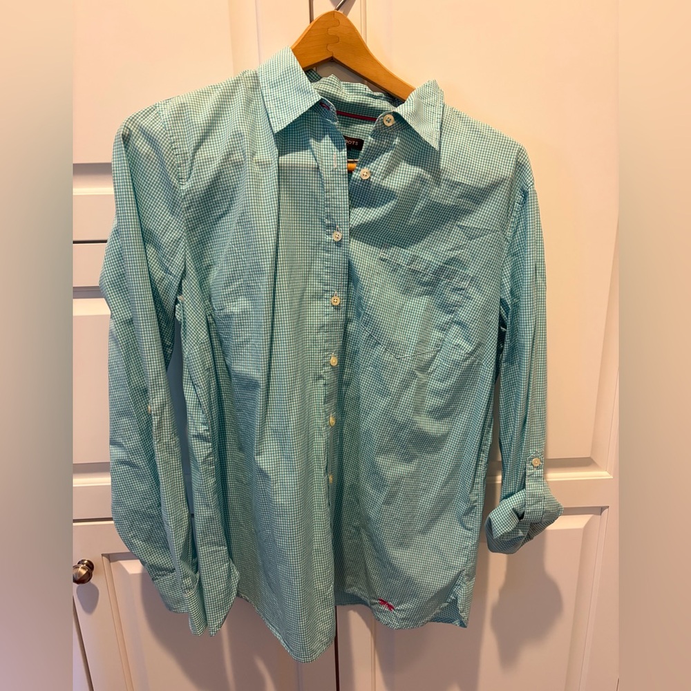 Talbots || Women's Aqua Checkered Button Down Shirt || Sz Large